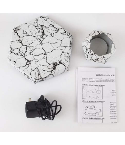 Левитирующий цветочный горшок Globusoff, мрамор, черный Левитирующий цветочный горшок Globusoff, мрамор, черный
