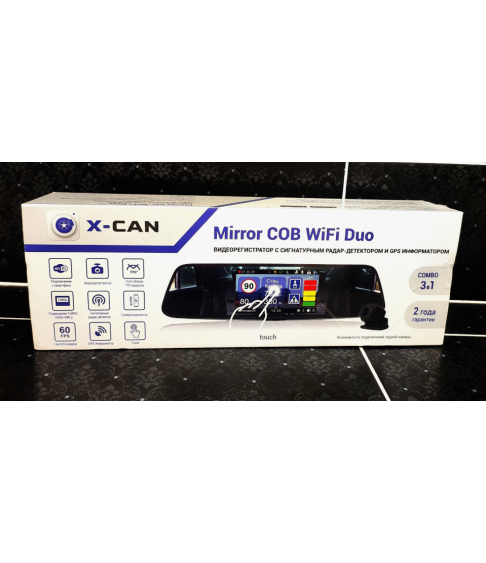 Видеорегистратор с сигнатурным радар-детектором "X-CAN"  Mirror COB WiFi Duo 