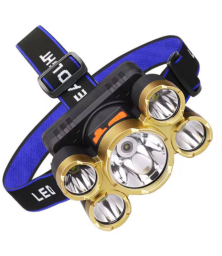Фонарь налобный HEADLIGHT, аккум.,зар. USB,5светодиод,4 режима,регул.угла свеч(B19)