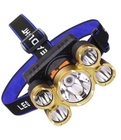 Фонарь налобный HEADLIGHT, аккум.,зар. USB,5светодиод,4 режима,регул.угла свеч(B19)