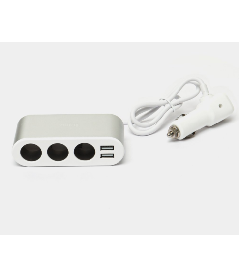 Авто зарядка разветвитель REGRSI С-13 LCD one-pull-three + 2 USB White