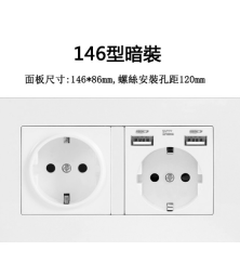 ﻿Двойная розетка 146 типа (встроенная) с USB и Type-C портами