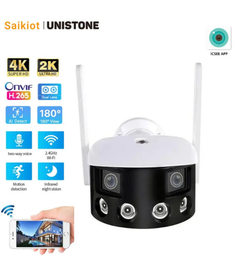 Saikiot ICSEE 4K 8MP 4MP Двухобъективная WIFI-камера 180-Градусная панорамная сетевая камера Smart IR AI Широкоугольная IP-панорамная камера