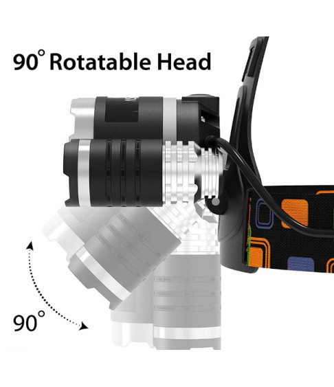 Налобный фонарь 3хТ6  светодиодный, водонепроницаемый, 4 режима .