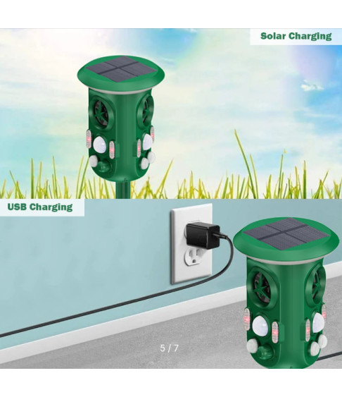 Ультразвуковой отпугиватель животных на солнечной батарее, с пассивным ИК датчиком движения, гидролокатор, пугающие животные для защиты от вредителей на улице, в саду, на ферме
