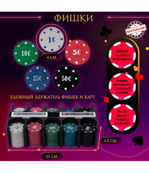 Набор для покера "Texas Holdem" 200 фишек,