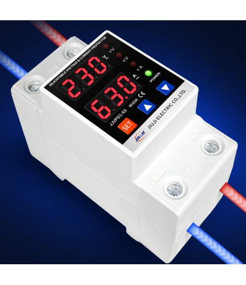 Реле контроля напряжения однофазное с защитой от перегрузки по току и перенапряжения 63 А / Защитное устройство в DIN рейку