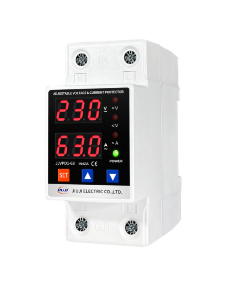 Реле контроля напряжения однофазное с защитой от перегрузки по току и перенапряжения 63 А / Защитное устройство в DIN рейку