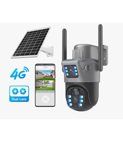 Уличная камера видеонаблюдения на солнечной батарее 4G, 2 обьектива Уличная камера видеонаблюдения на солнечной батарее 4G, 2 обьектива