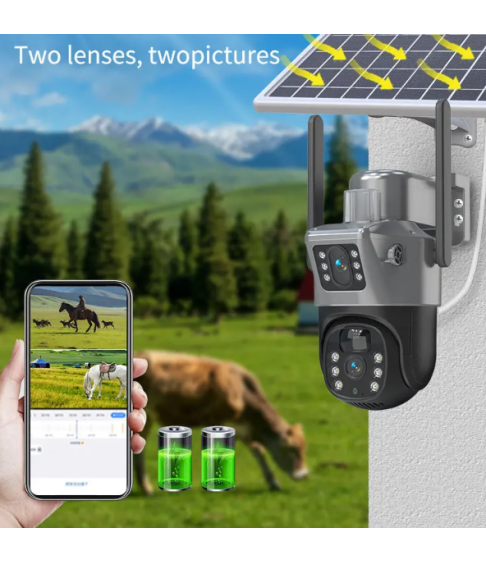 Уличная камера видеонаблюдения на солнечной батарее 4G, 2 обьектива Уличная камера видеонаблюдения на солнечной батарее 4G, 2 обьектива