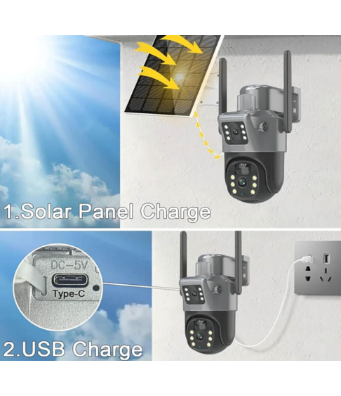 Уличная камера видеонаблюдения на солнечной батарее 4G, 2 обьектива Уличная камера видеонаблюдения на солнечной батарее 4G, 2 обьектива
